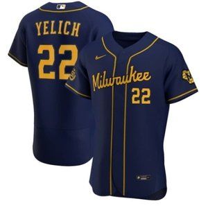 🚢Christian Yelich Navy Milwaukee Brewers Alternate 2021 Authentic Player Jersey